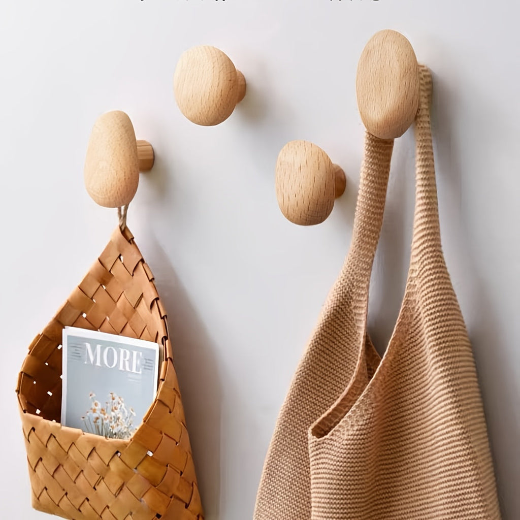 WoodCraft Wooden Wall Hooks Set – Handmade design of walnut and beech wood