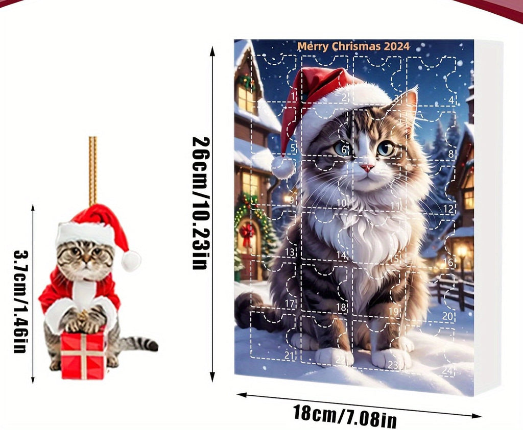 Adventskalender Katzenanhänger 2025 – Vintage 24-Tage Weihnachts Countdown mit Acryl Ornamenten-Zarado.uk