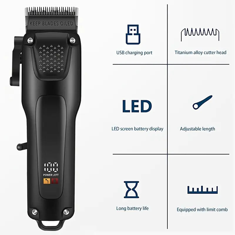 GroomMaster - 3-Piece Professional Hair and Beard Grooming Set for Men, Wireless Trimmers with LED Display, USB Rechargeable