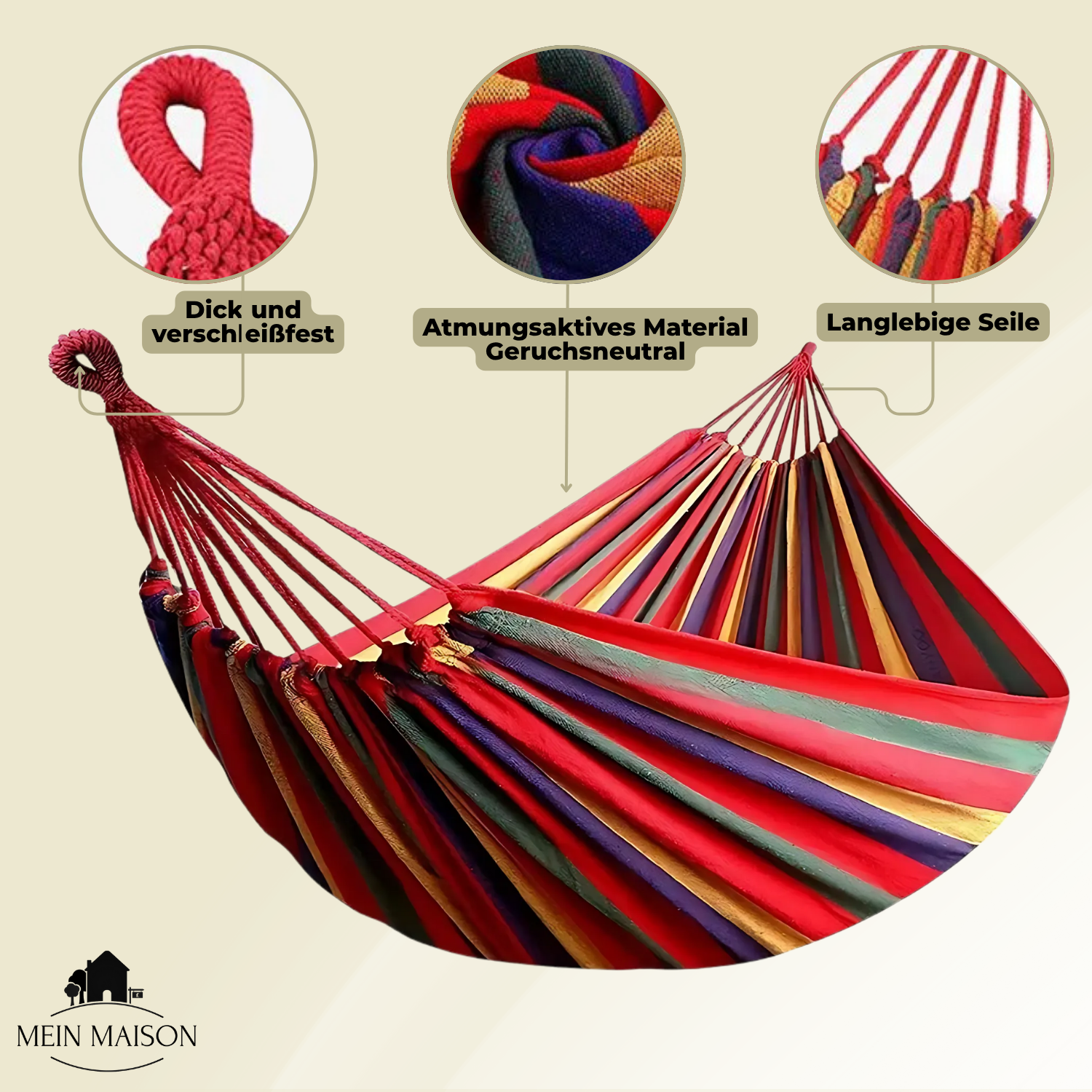 RelaxoLounge Hammock Made from Durable Canvas with Non-Slip Design, Load Capacity 200 kg