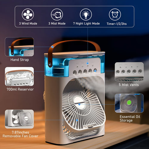 3-in-1 Air Cooler, Humidifier & Air Purifier – Portable Air Conditioning for Indoor Use with LED Light