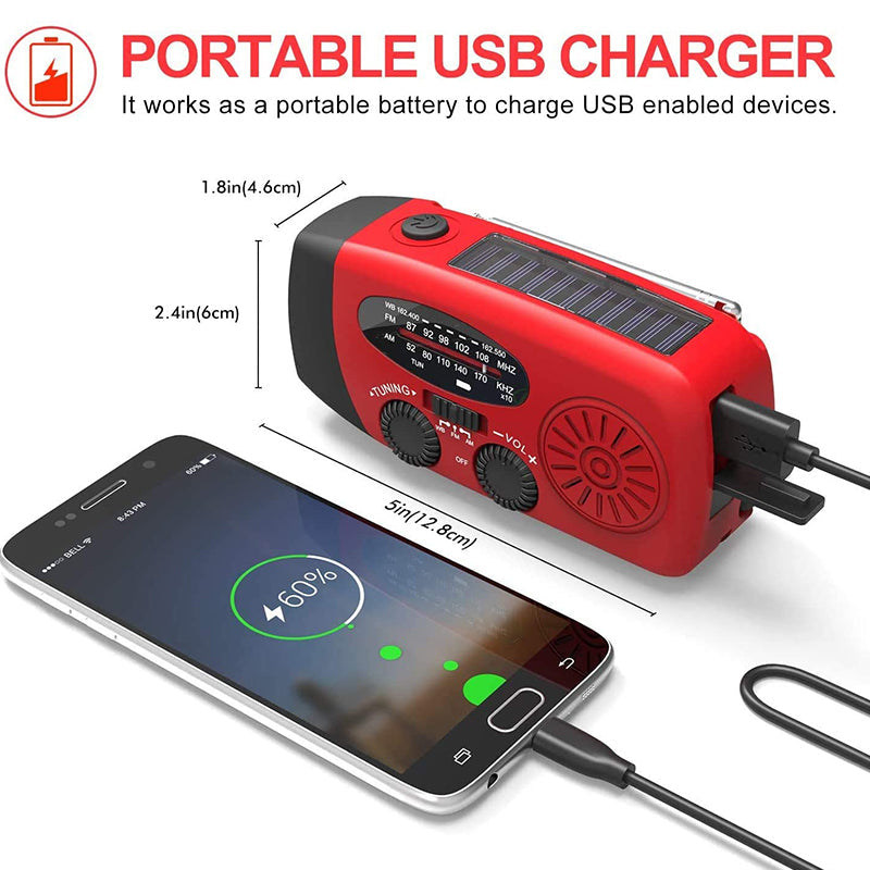 Self-Powered Emergency Radio – Hand Crank, Solar, Torch & Power Bank – FM/AM Radio, Essential for Disasters and Emergencies