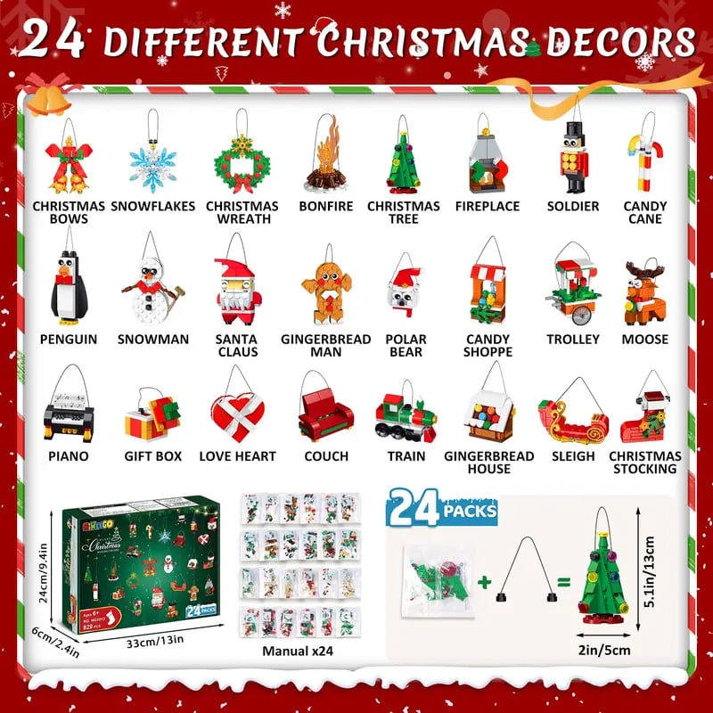 CraftVent | 24 Days Christmas Countdown Ornaments Building Set Advent Calendar