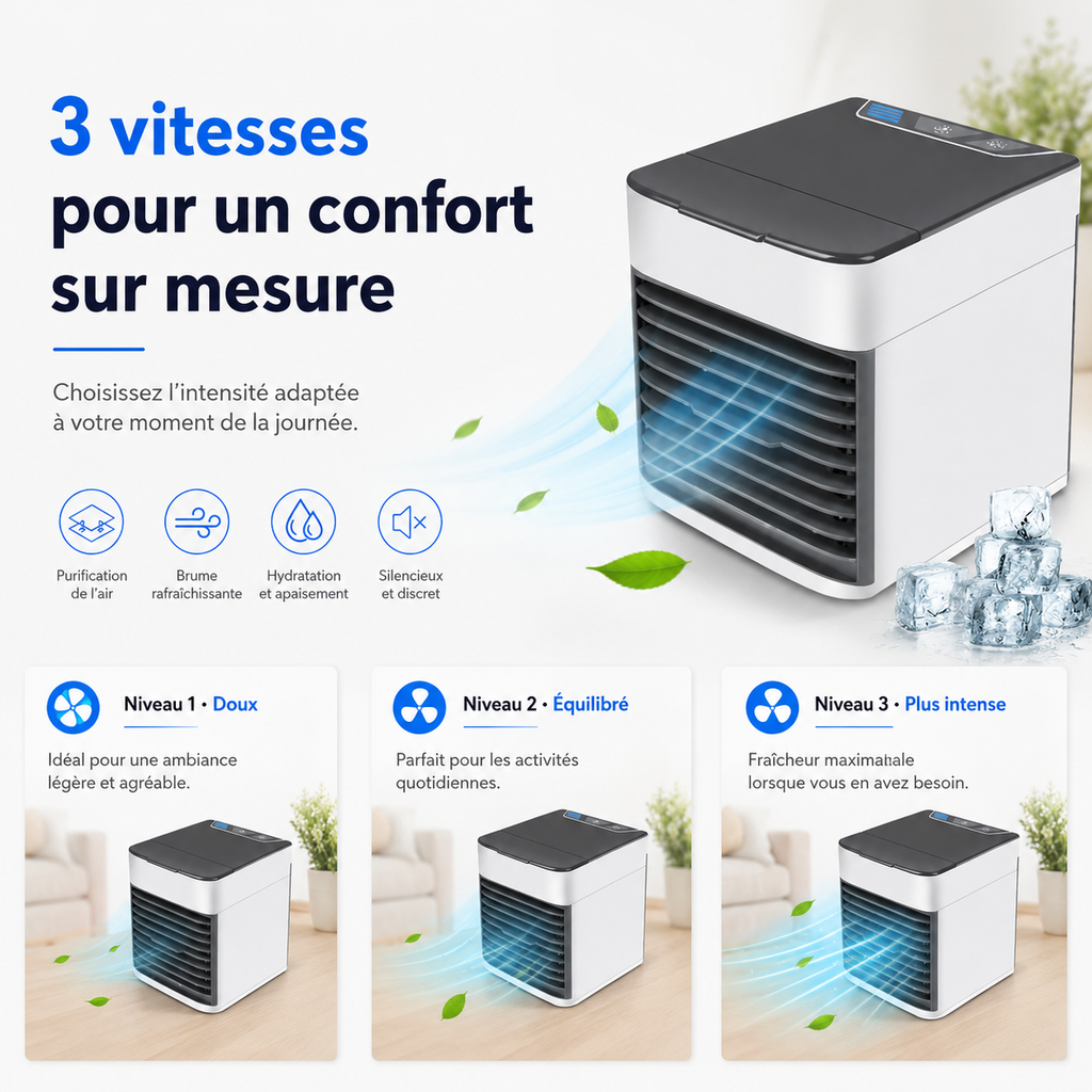 3-in-1 Air Cooler with Fan, Humidifier, and Air Purifier – Portable, Quiet, and with LED Night Light