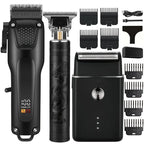GroomMaster - 3-Piece Professional Hair and Beard Grooming Set for Men, Wireless Trimmers with LED Display, USB Rechargeable