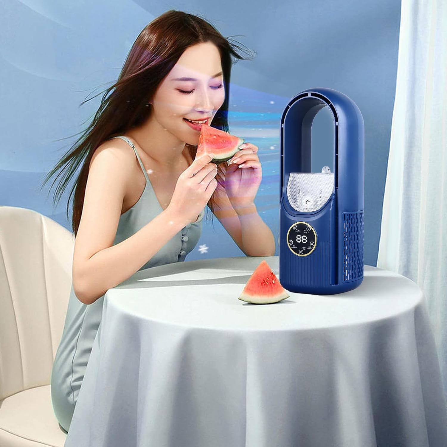 Portable Bladeless Misting Fan with 6 Speeds and USB Rechargeable Battery