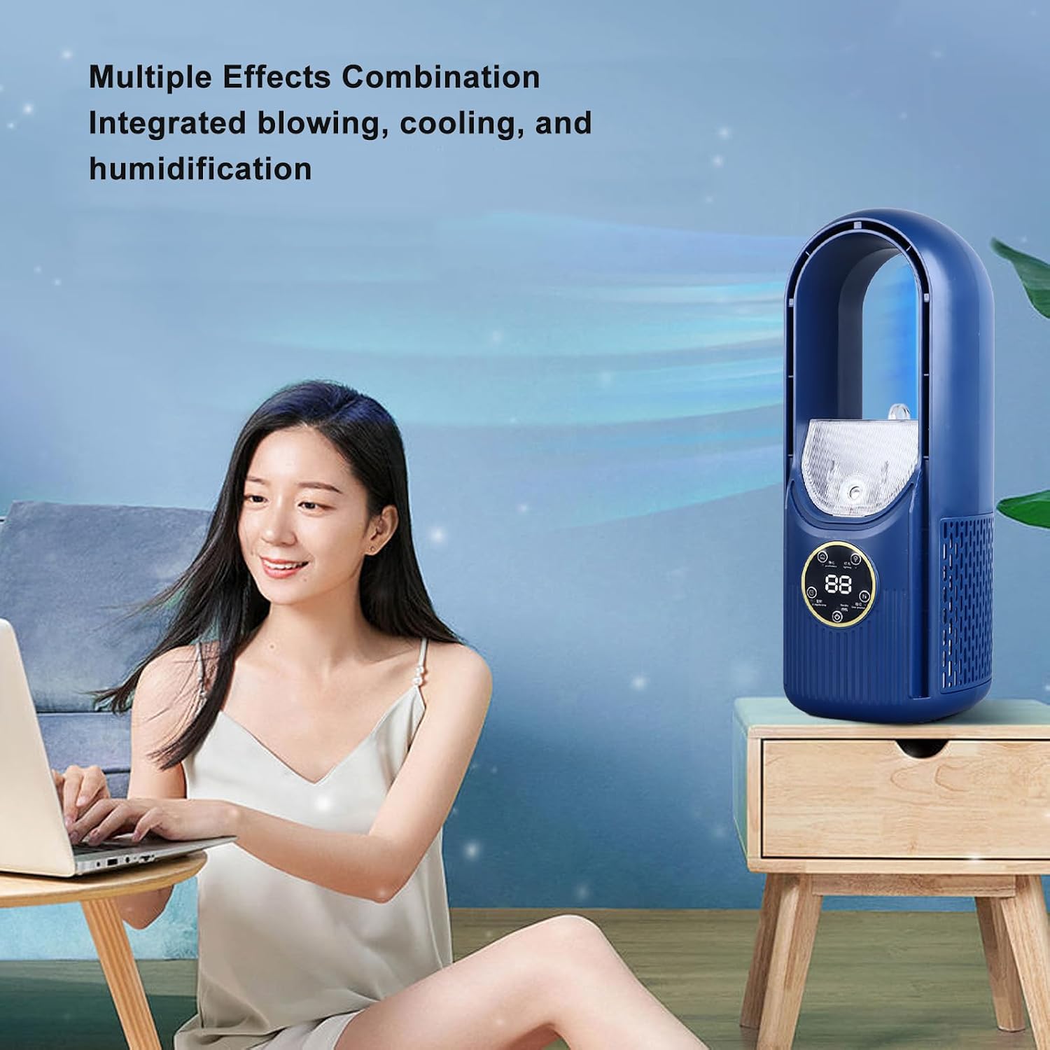 Portable Bladeless Misting Fan with 6 Speeds and USB Rechargeable Battery