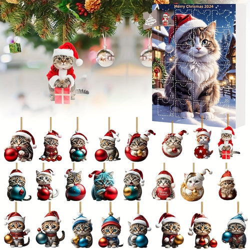 Adventskalender Katzenanhänger 2025 – Vintage 24-Tage Weihnachts Countdown mit Acryl Ornamenten-Zarado.uk