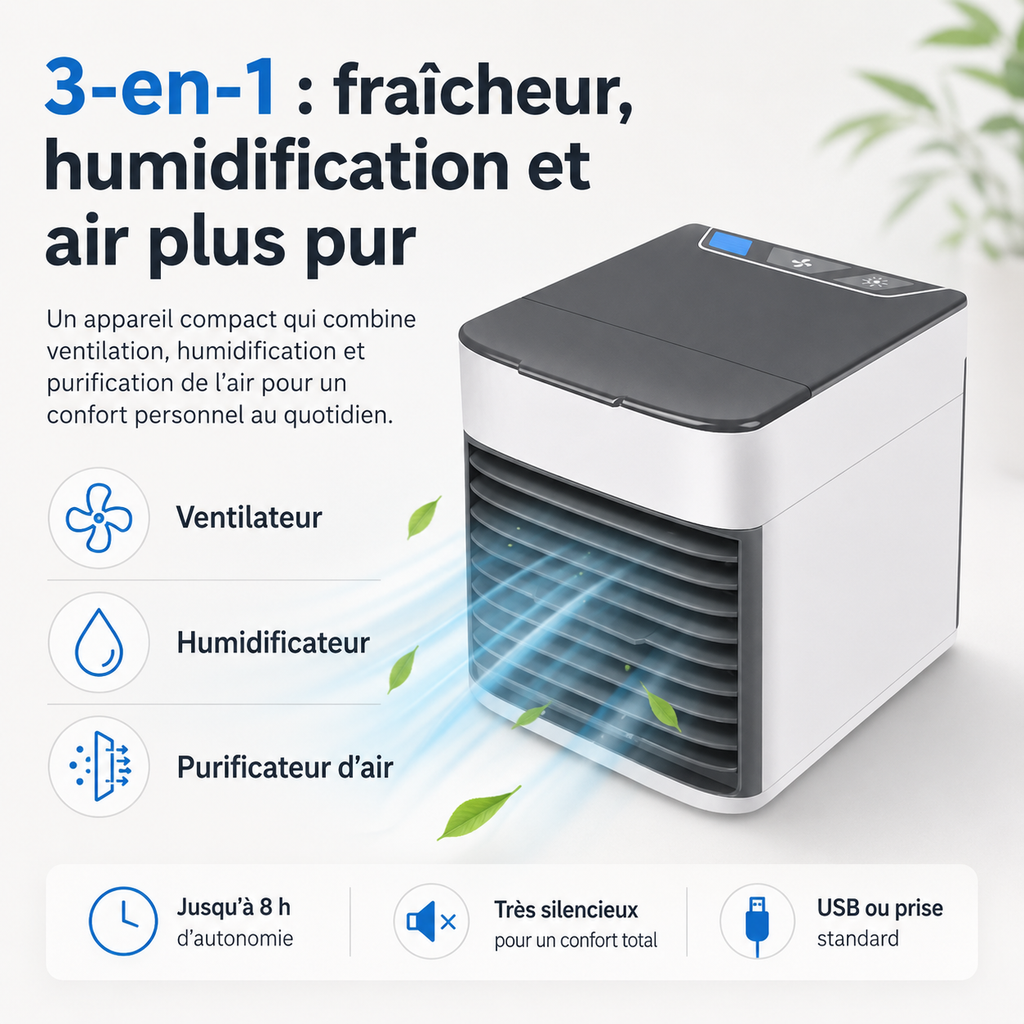 3-in-1 Air Cooler with Fan, Humidifier, and Air Purifier – Portable, Quiet, and with LED Night Light