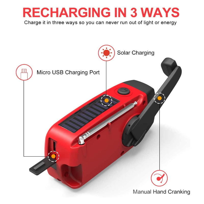 Self-Powered Emergency Radio – Hand Crank, Solar, Torch & Power Bank – FM/AM Radio, Essential for Disasters and Emergencies