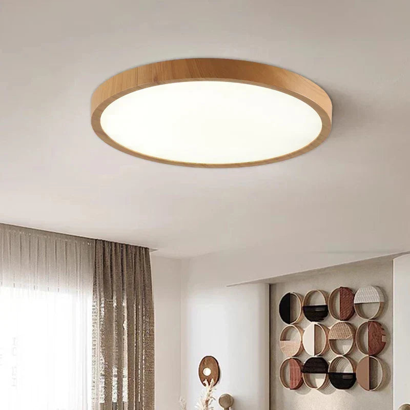 Modern Circular Ceiling Light with Adjustable LED Lighting in Warm Walnut Colour for Living Room and Bedroom