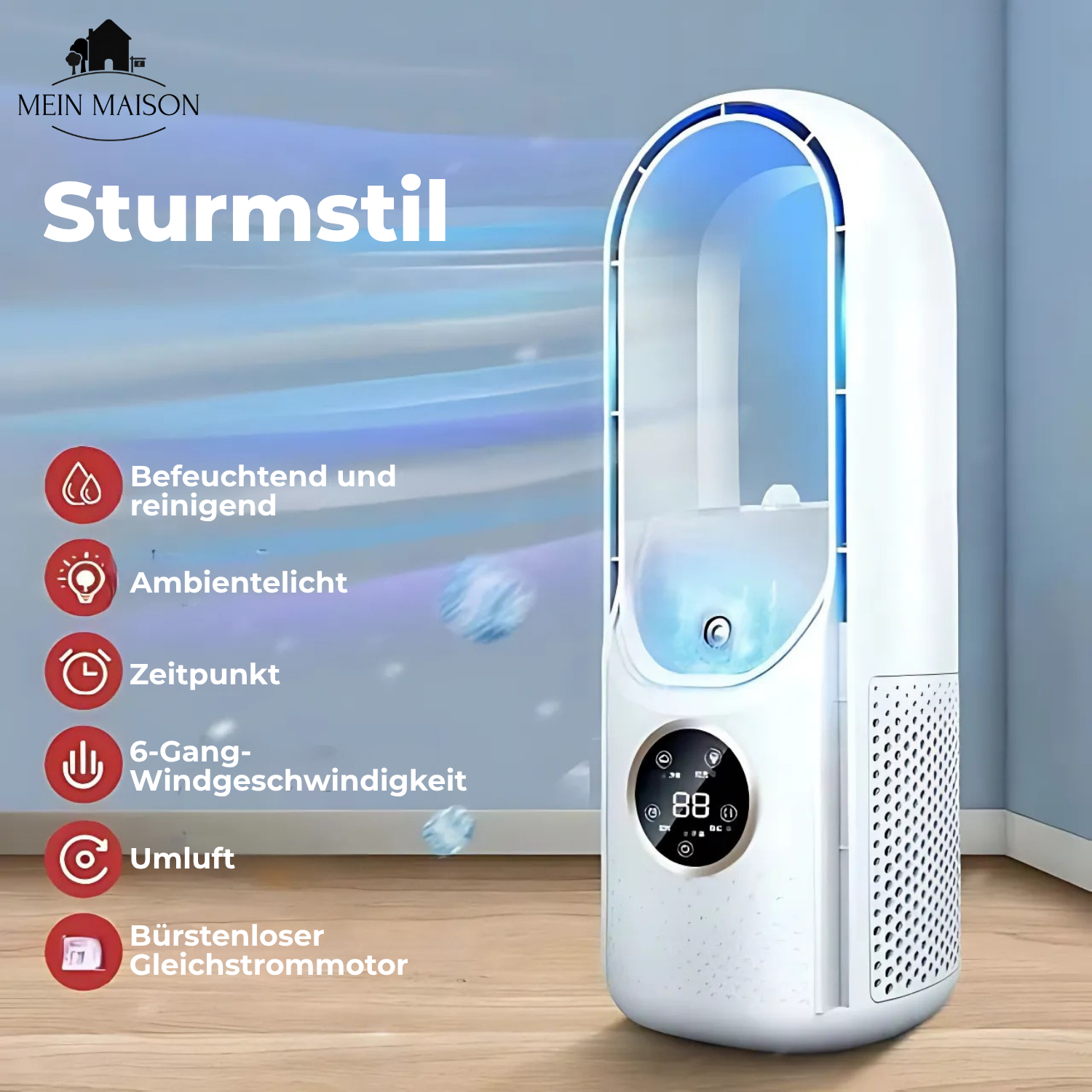 Blade-less USB Fan Air Cooler Quiet with Timer and Humidification