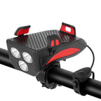 4-in-1 Rechargeable Bike Lights with Power Bank, Phone Holder and Electronic Horn – LED Safety Light for Bicycles