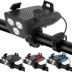 4-in-1 Rechargeable Bike Lights with Power Bank, Phone Holder and Electronic Horn – LED Safety Light for Bicycles