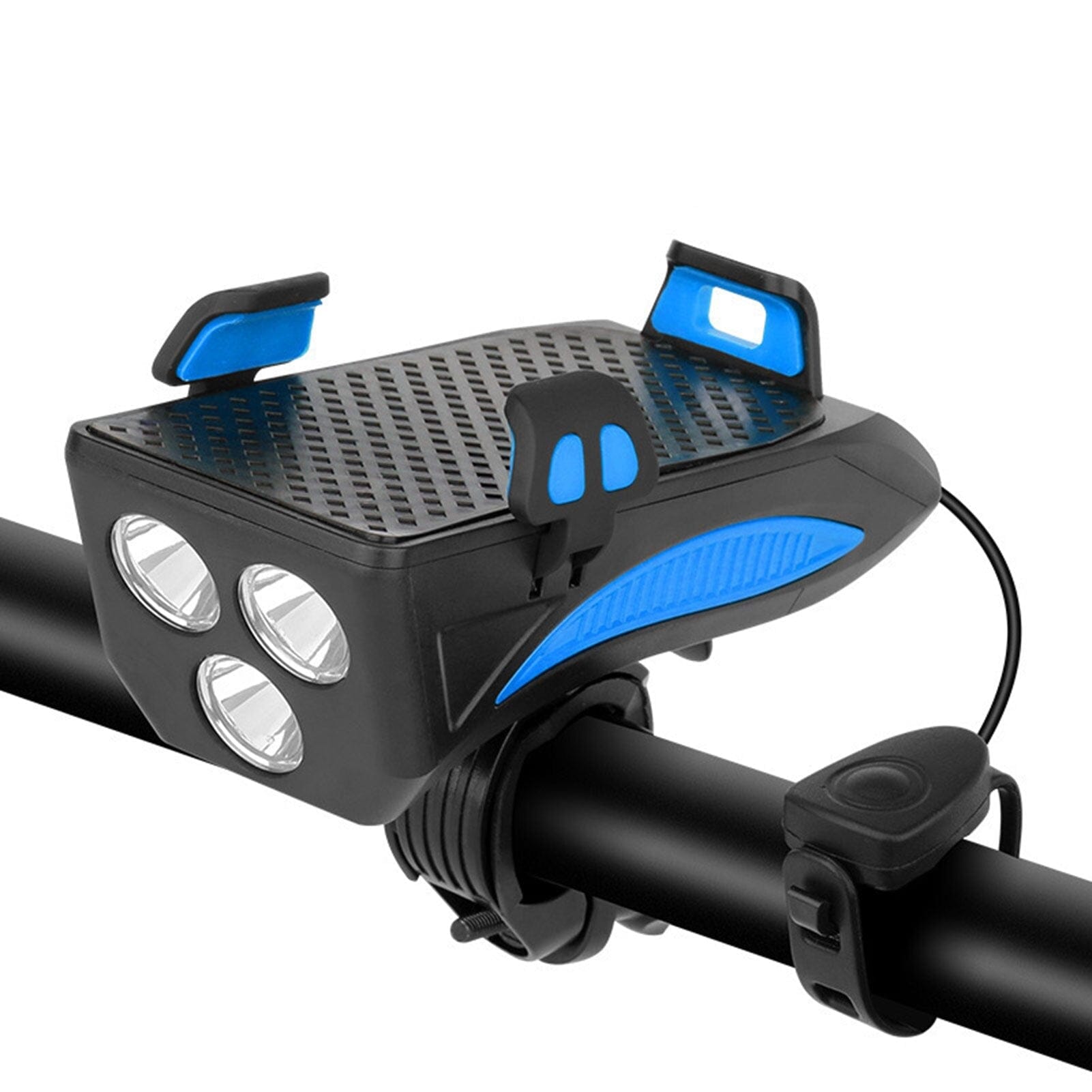 4-in-1 Rechargeable Bike Lights with Power Bank, Phone Holder and Electronic Horn – LED Safety Light for Bicycles