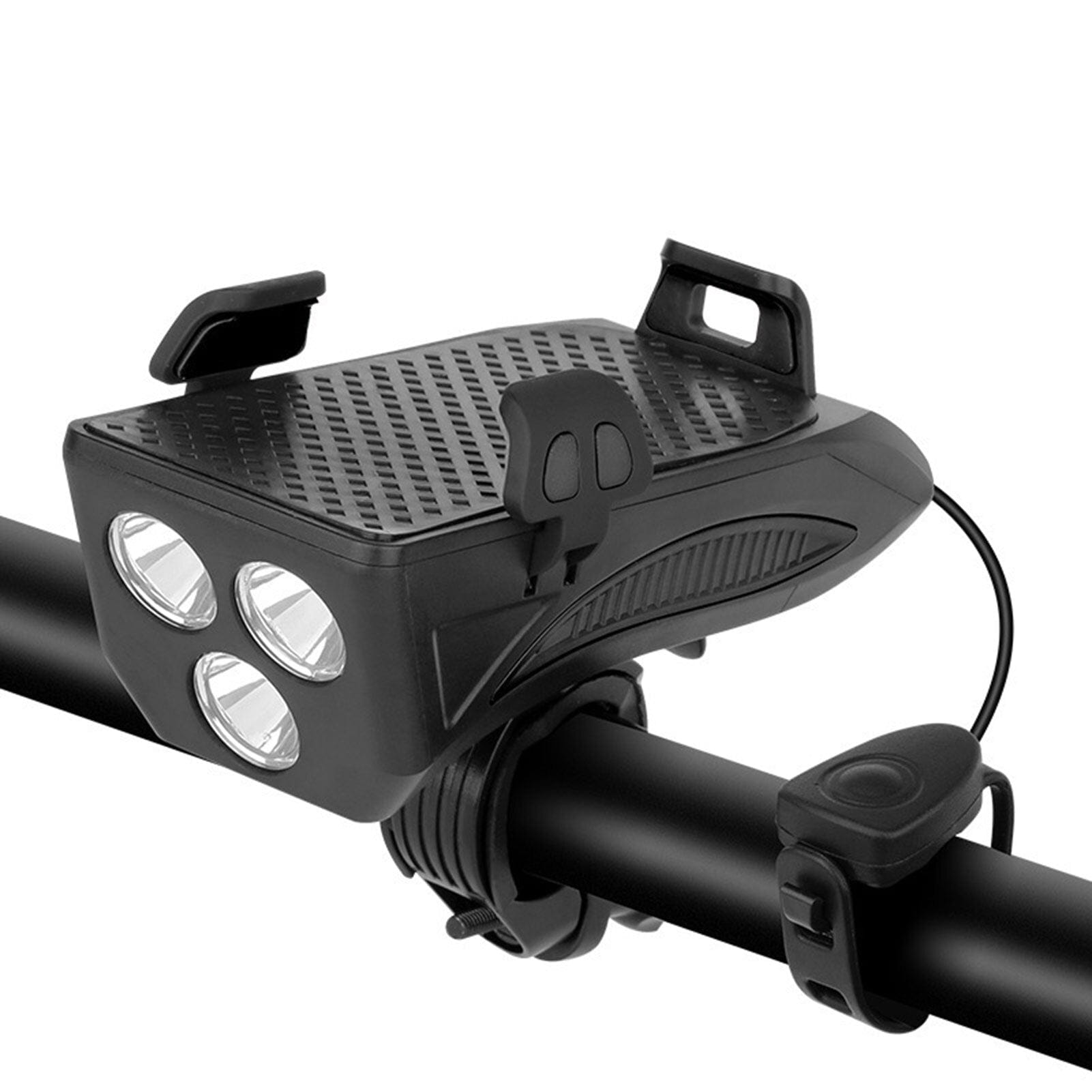 4-in-1 Rechargeable Bike Lights with Power Bank, Phone Holder and Electronic Horn – LED Safety Light for Bicycles
