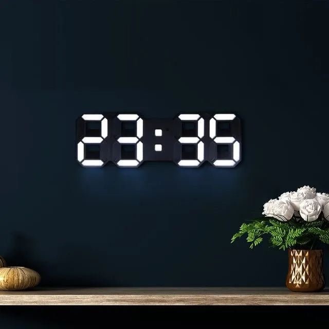 Digital 3D LED Wall Clock – Modern design with dimming function and optimal visibility