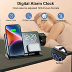 3-in-1 Fast Charging Station | Premium Wireless Charger Docking Station with Alarm Clock | for Apple iPhone, Watch & AirPods