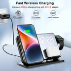 3-in-1 Fast Charging Station | Premium Wireless Charger Docking Station with Alarm Clock | for Apple iPhone, Watch & AirPods