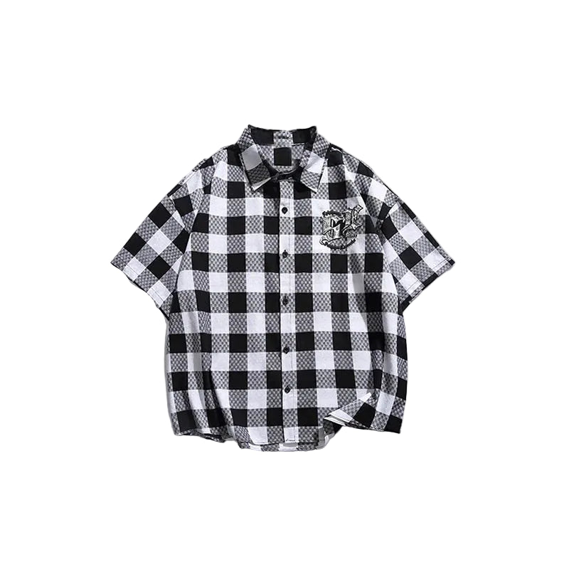 Men’s Black and White Checkered Short Sleeve Shirt