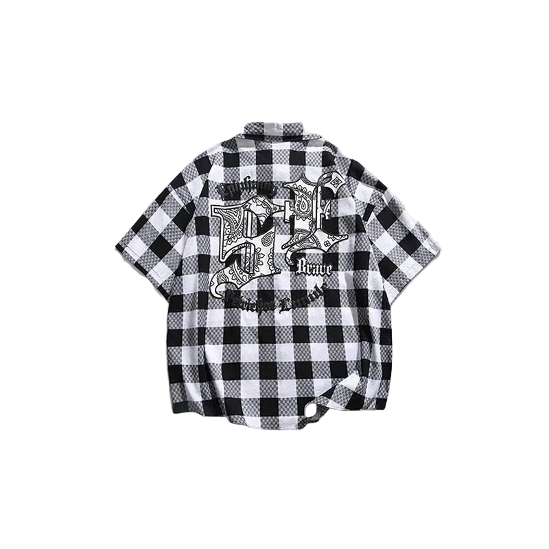 Men’s Black and White Checkered Short Sleeve Shirt