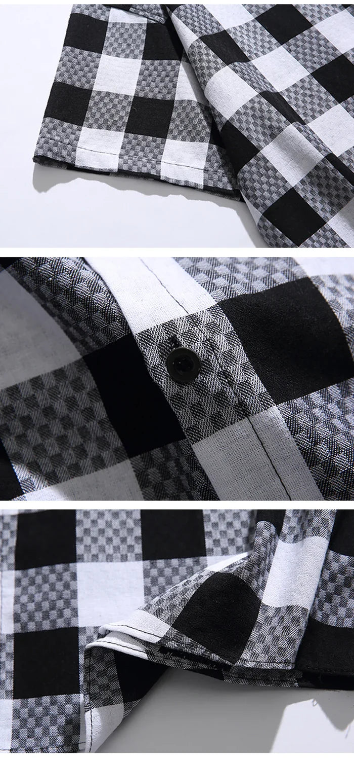 Men’s Black and White Checkered Short Sleeve Shirt