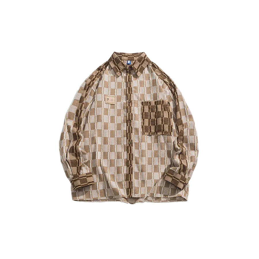 Men’s Khaki and Cream Long Sleeve Shirt