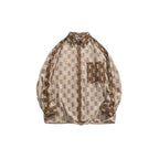Men’s Khaki and Cream Long Sleeve Shirt