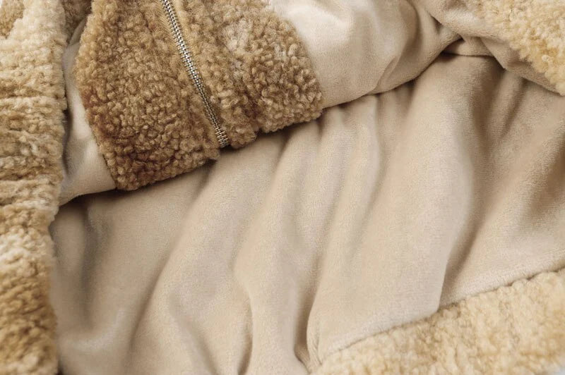 Men’s Winter Fleece Fluffy Hooded Jacket - Brown Patterned Streetwear