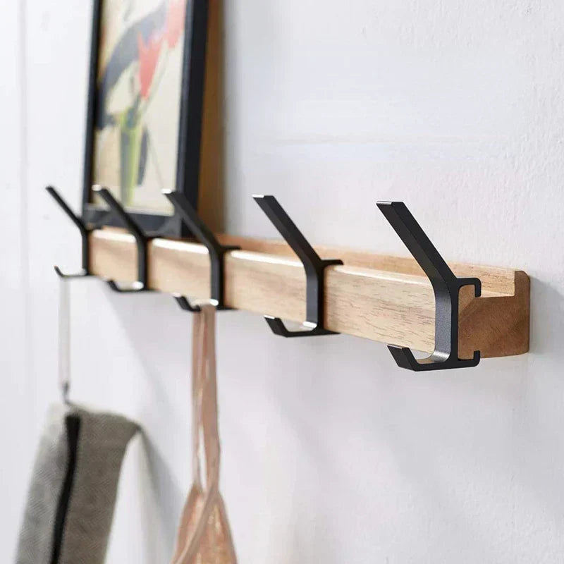 Nordivo Wall Coat Rack Moveable Double Hooks Scandinavian Design Wood Aluminium Space-Saving Modern