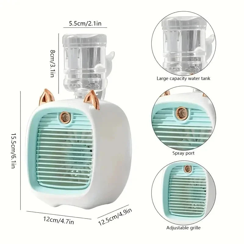 USB Mini Air Conditioning Fan with Humidifier for Desktop Cooling
