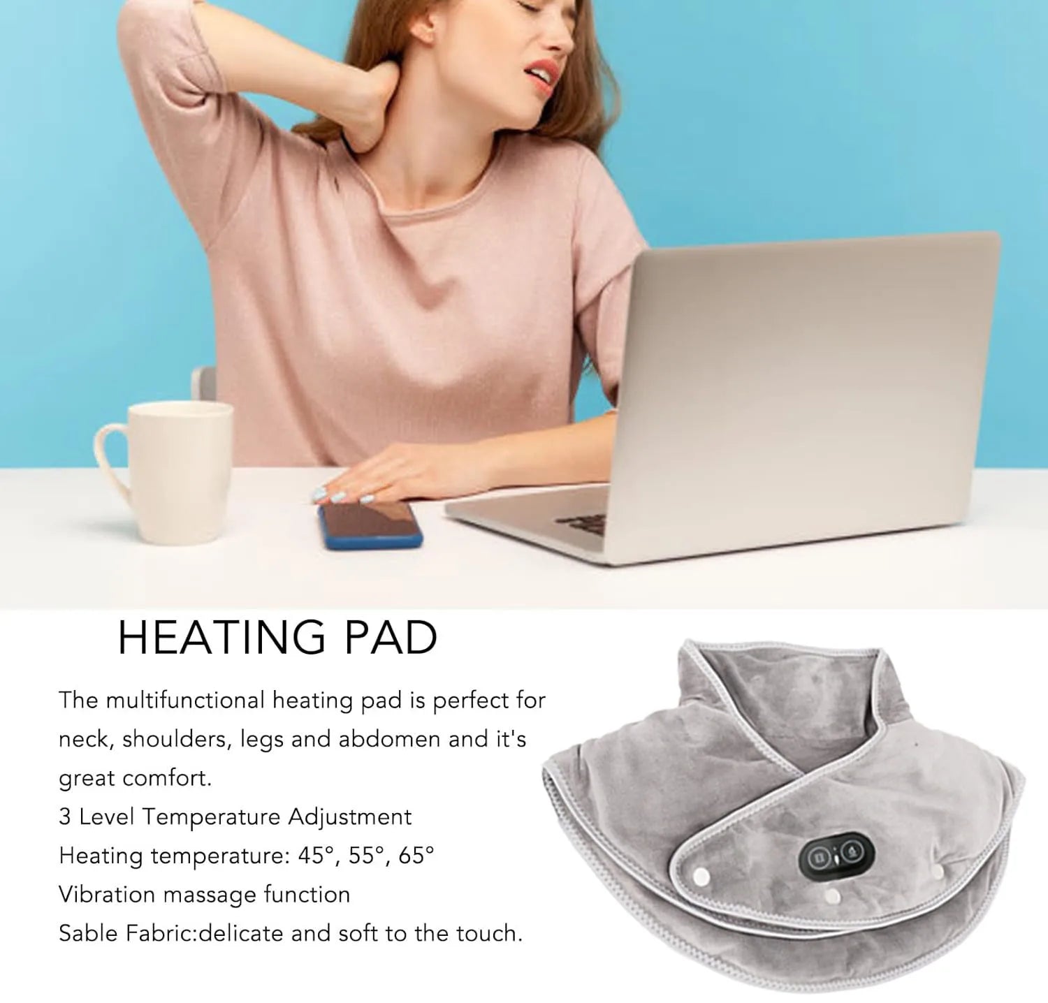 Heat Neck and Shoulder Massager USB Heating Cushion with Vibration