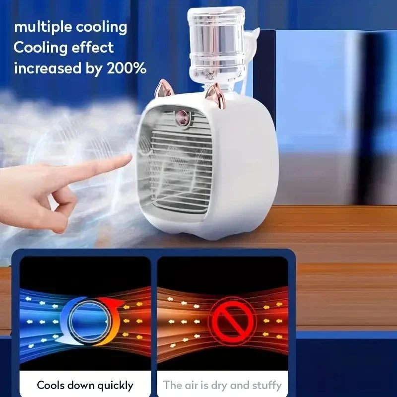 USB Mini Air Conditioning Fan with Humidifier for Desktop Cooling