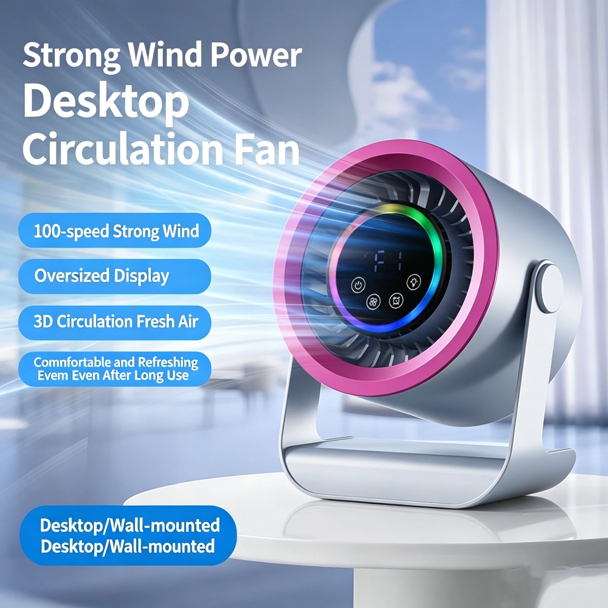 3600mAh Desktop Fan with 100 Speeds and Digital Display