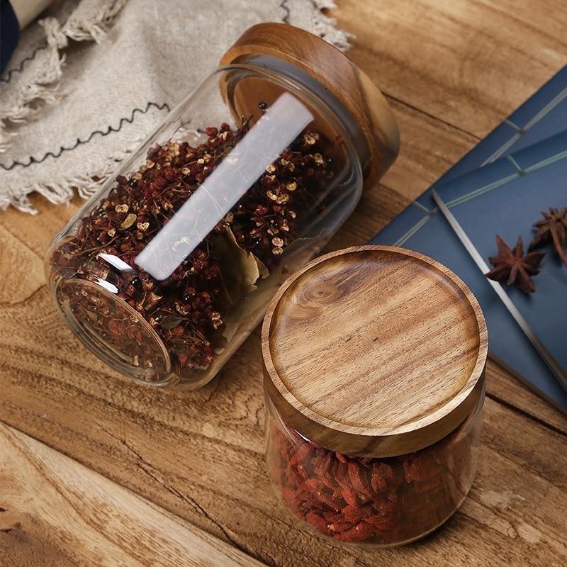 Stackable Acacia Glass Storage Containers Airtight for Kitchen Organisation
