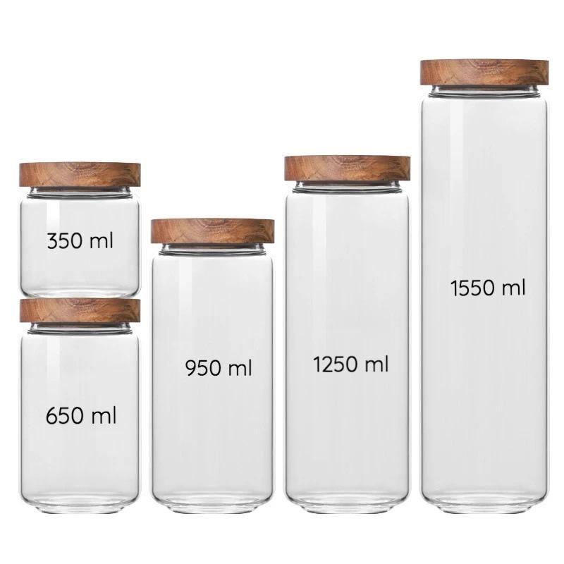 Stackable Acacia Glass Storage Containers Airtight for Kitchen Organisation