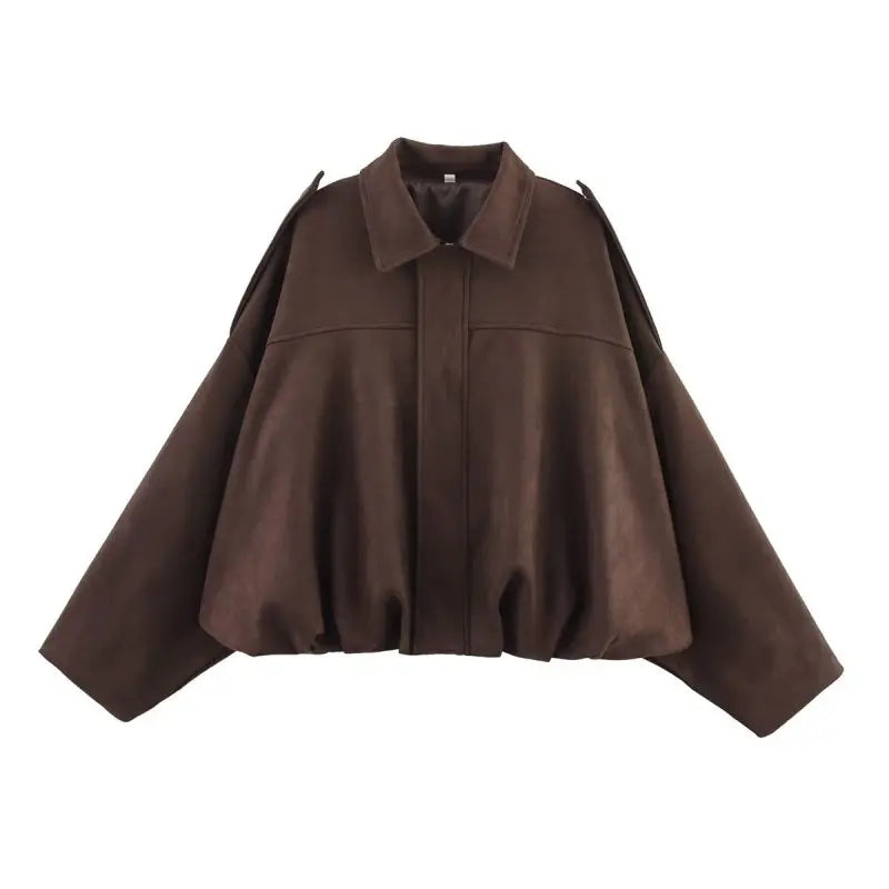 Stylish Ladies Suede Bomber Jacket – Brown Green Vintage Look