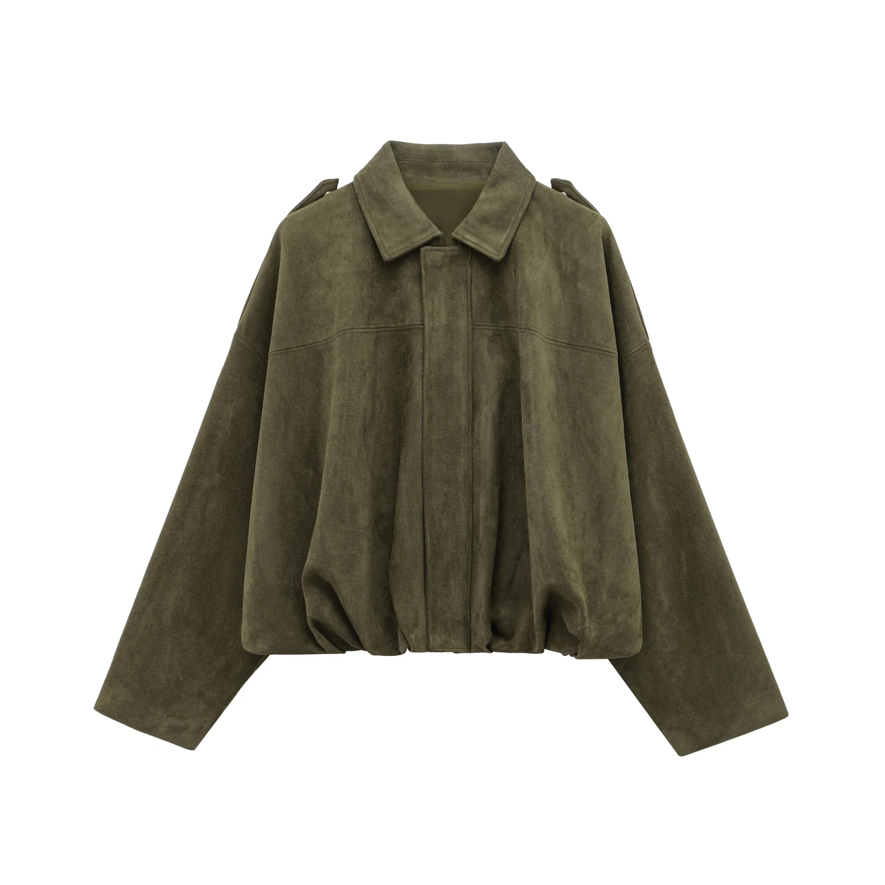 Stylish Ladies Suede Bomber Jacket – Brown Green Vintage Look