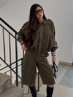 Stylish Ladies Suede Bomber Jacket – Brown Green Vintage Look