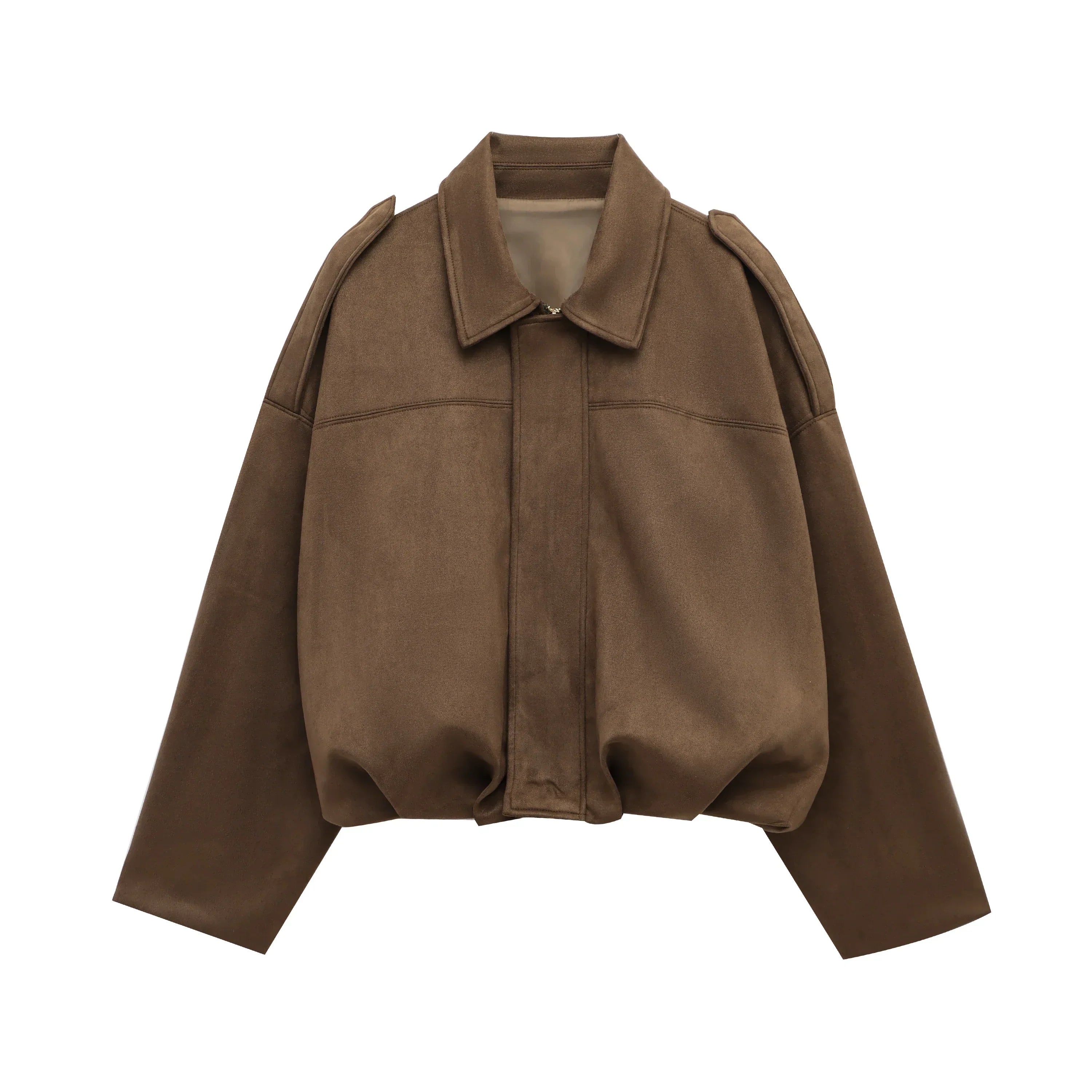Stylish Ladies Suede Bomber Jacket – Brown Green Vintage Look