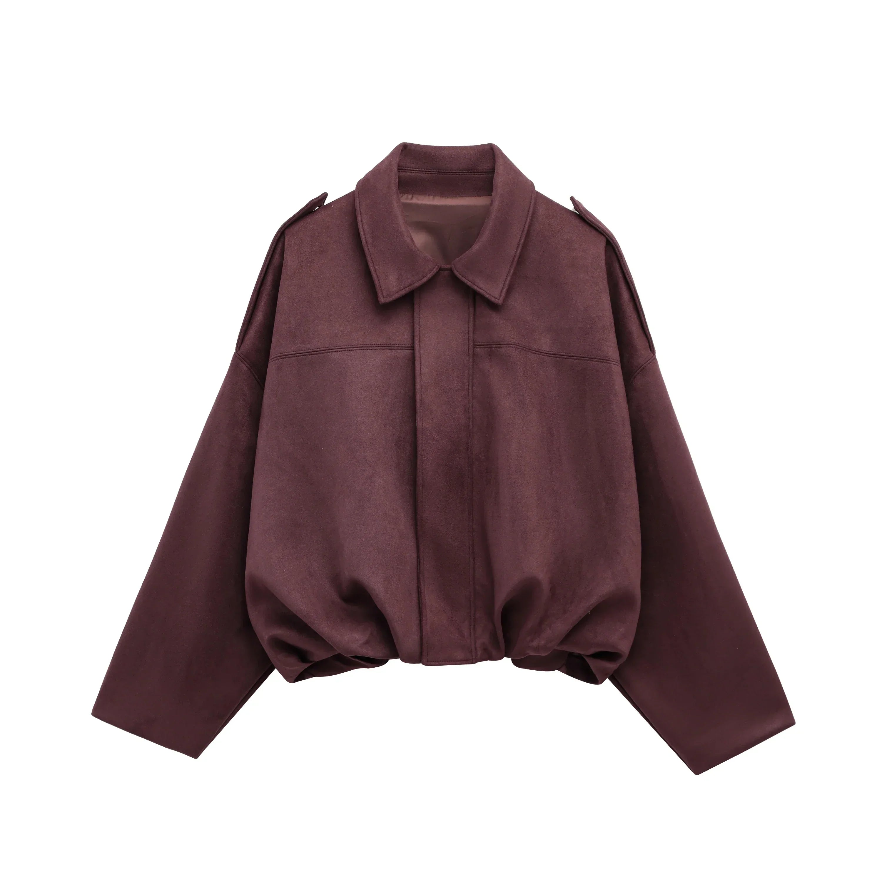 Stylish Ladies Suede Bomber Jacket – Brown Green Vintage Look