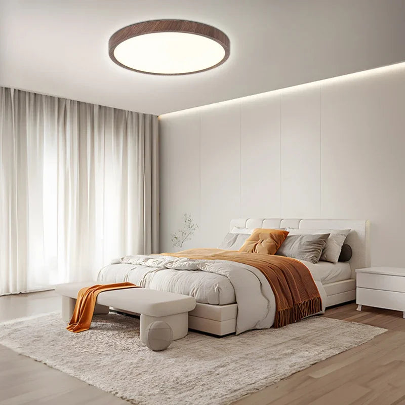 Modern Circular Ceiling Light with Adjustable LED Lighting in Warm Walnut Colour for Living Room and Bedroom