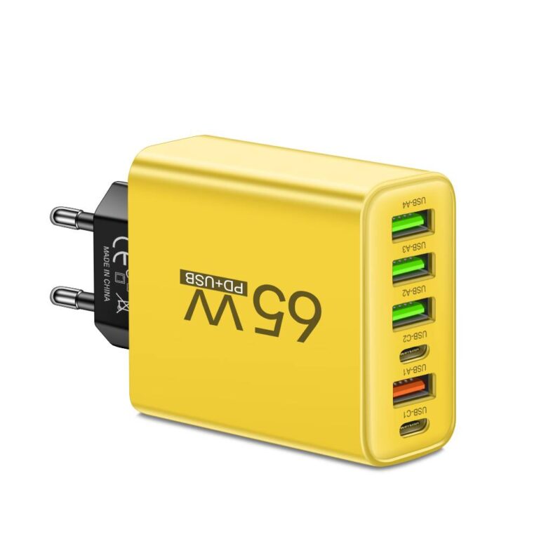 PowerMax 65W 6-in-1 Fast Charger – Charge Up to 6 Devices Simultaneously – Ideal for Home, Office, and Travel