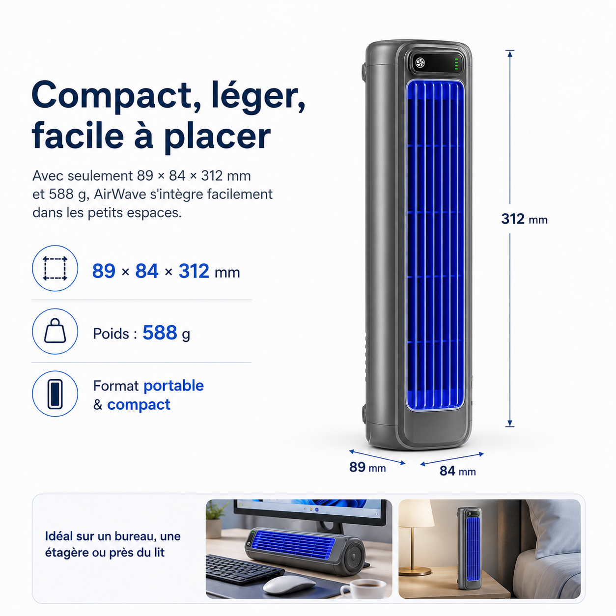 AirWave – Portable Rechargeable Air Conditioner with 12 Hours of Battery Life