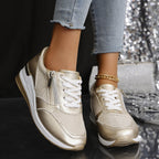Metallic Sneakers with Elevated Sole - Silver, Gold - Comfort & Style