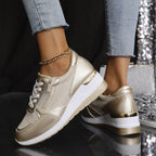 Metallic Sneakers with Elevated Sole - Silver, Gold - Comfort & Style
