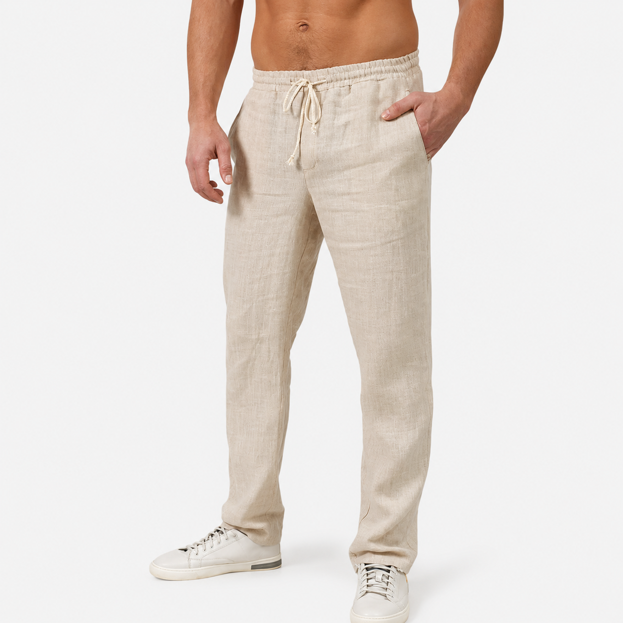 Men's Linen Trousers with Relaxed Fit and Drawstring Waist