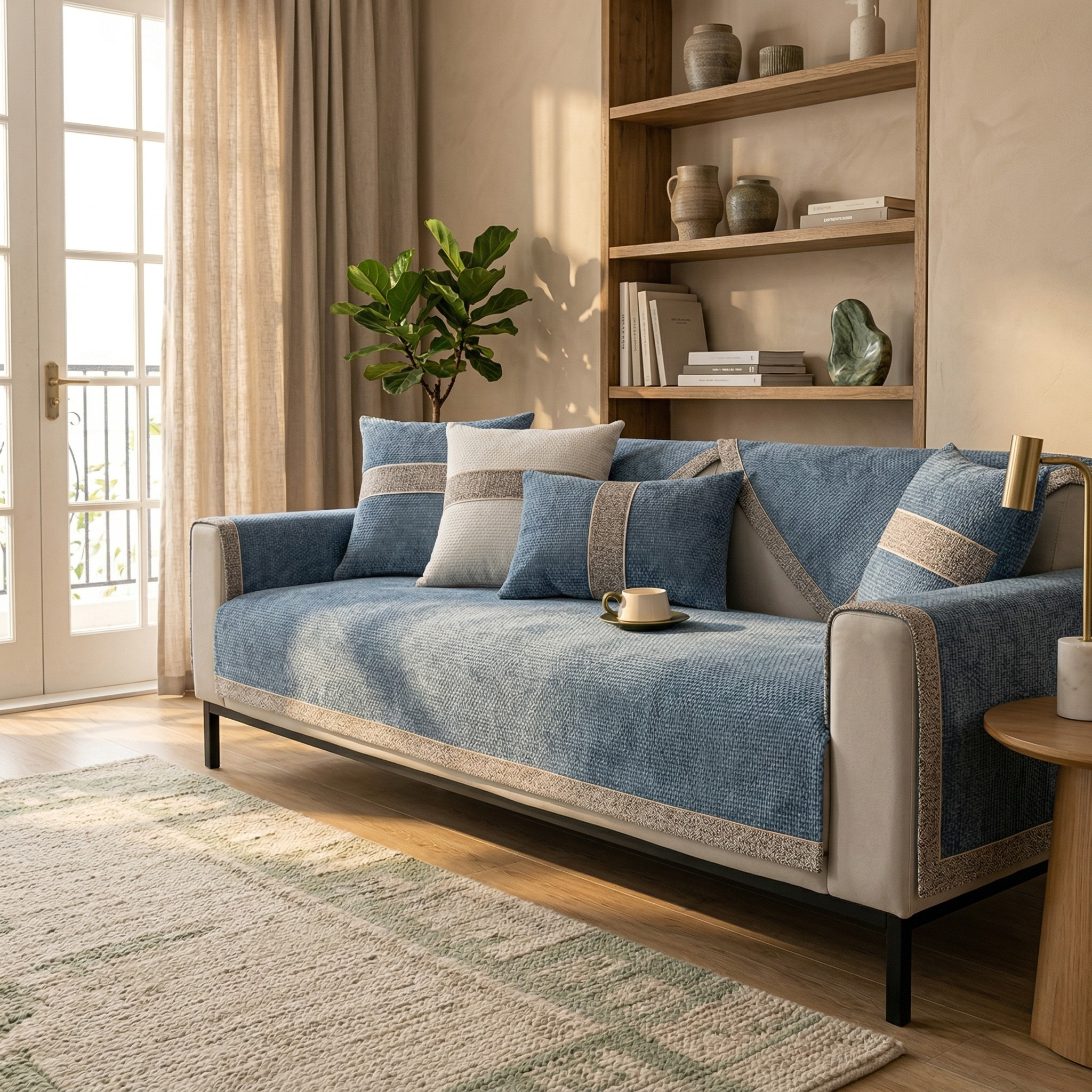 Elasticised Anti-Slip Sofa Cover Full Protection with Elegant Design