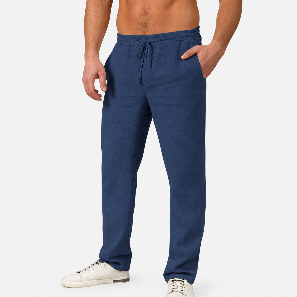 Men's Linen Trousers with Relaxed Fit and Drawstring Waist