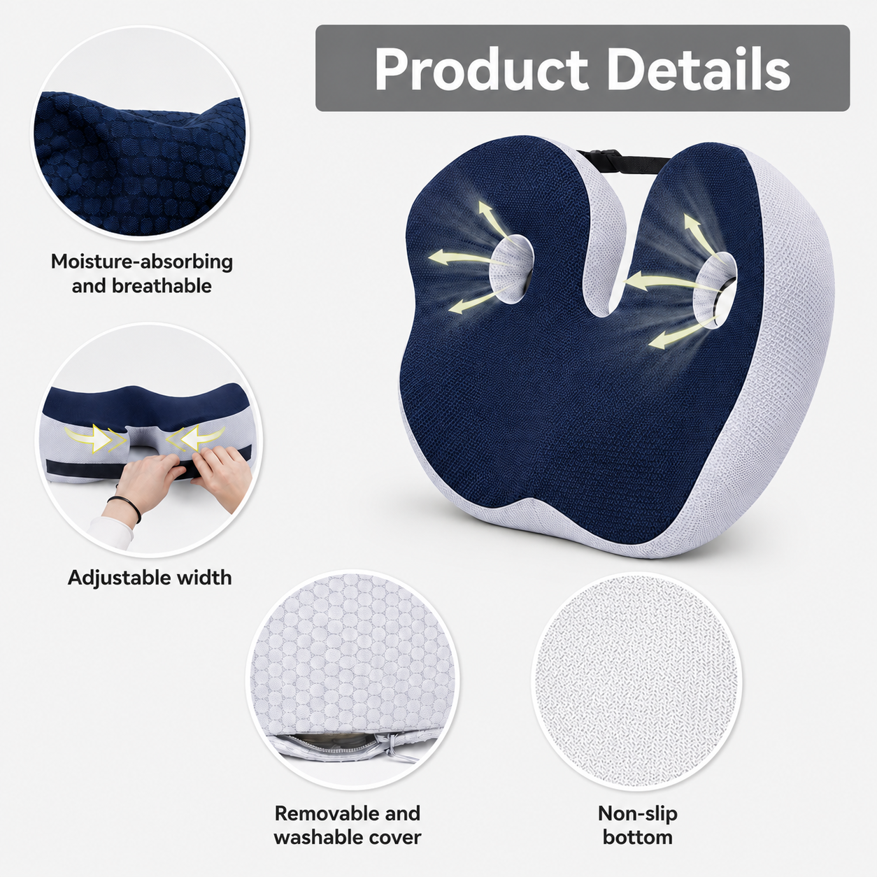 Ergonomic Seat Cushion with Pressure Relief Design